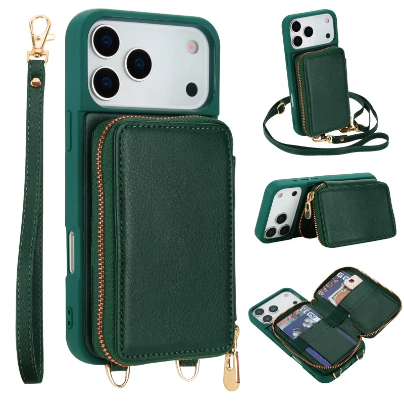 Elegant Crossbody Leather Wallet Phone Case with Zipper Card Holder