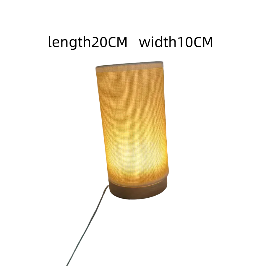 1PC 미니멀리스트 그리드 패브릭 테이블 램프 나무 베이스 USB LED 야간 조명 따뜻한 빛 침대 옆 램프