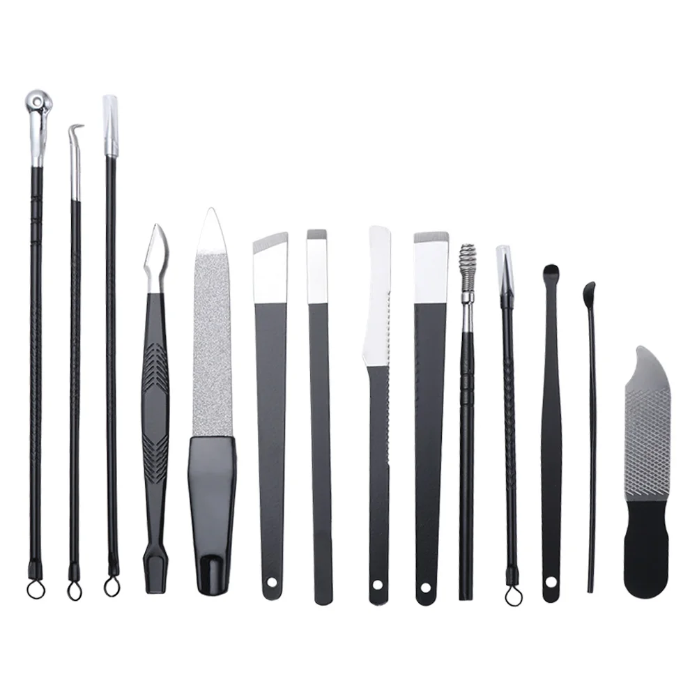 13/24개 미끄럼 방지 디자인 스테인리스 스틸 손톱깎이 세트 PU 케이스 포함 날카로운 날, 블랙 매니큐어 세트, 어린이용 손톱 다듬기 세트