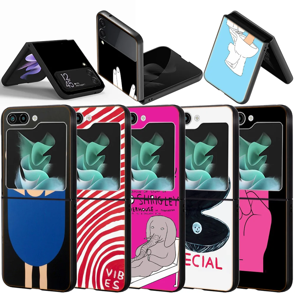 Custodia Antiurto Astratta David Shrigley Cartoon Per Samsung Galaxy Z Flip 5 4 3 5G Funda Zflip5 Black Hard Zflip3 Zflip4 Zflip5