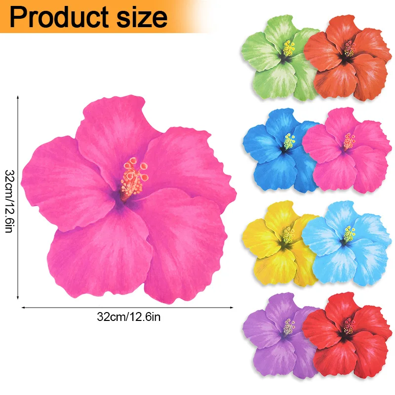 8Pcs Hawaiian Hibiscus Flower Shape Paper Placemat Summer Kids Birthday Party Dining Table Decoration Supplies Wedding Tablemat
