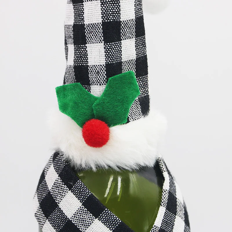 (1pcs/pack) Christmas plaid cloth red wine bottle set, dining table decoration, festive atmosphere creation set, Christmas decor