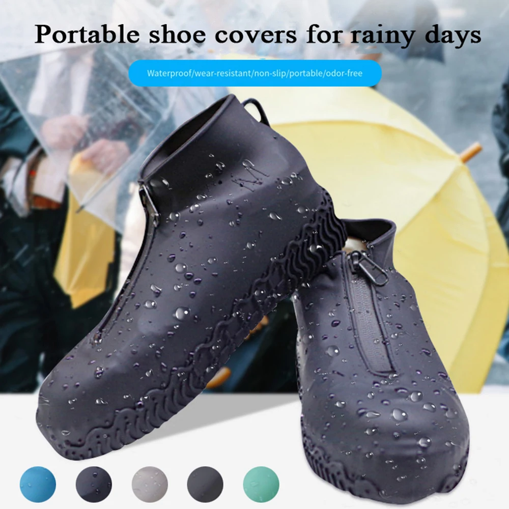 

Men Reusable Shoe Covers Zipper Outdoor Waterproof Shoes Cover Women's Galoshes Non Slip Overshoes Silicone Rain Cover For Shoes