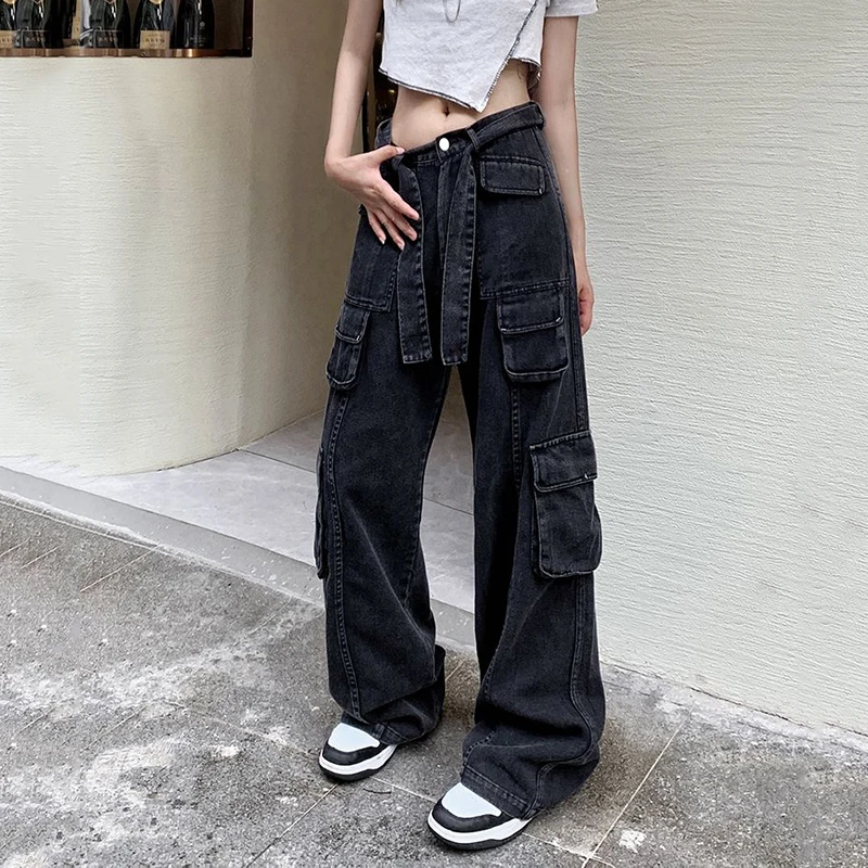 

Rimocy Streetwear Wide Leg Cargo Pants Women 2023 Fashion High Waist Baggy Jeans Woman 90S Straight Loose Denim Trousers Ladies