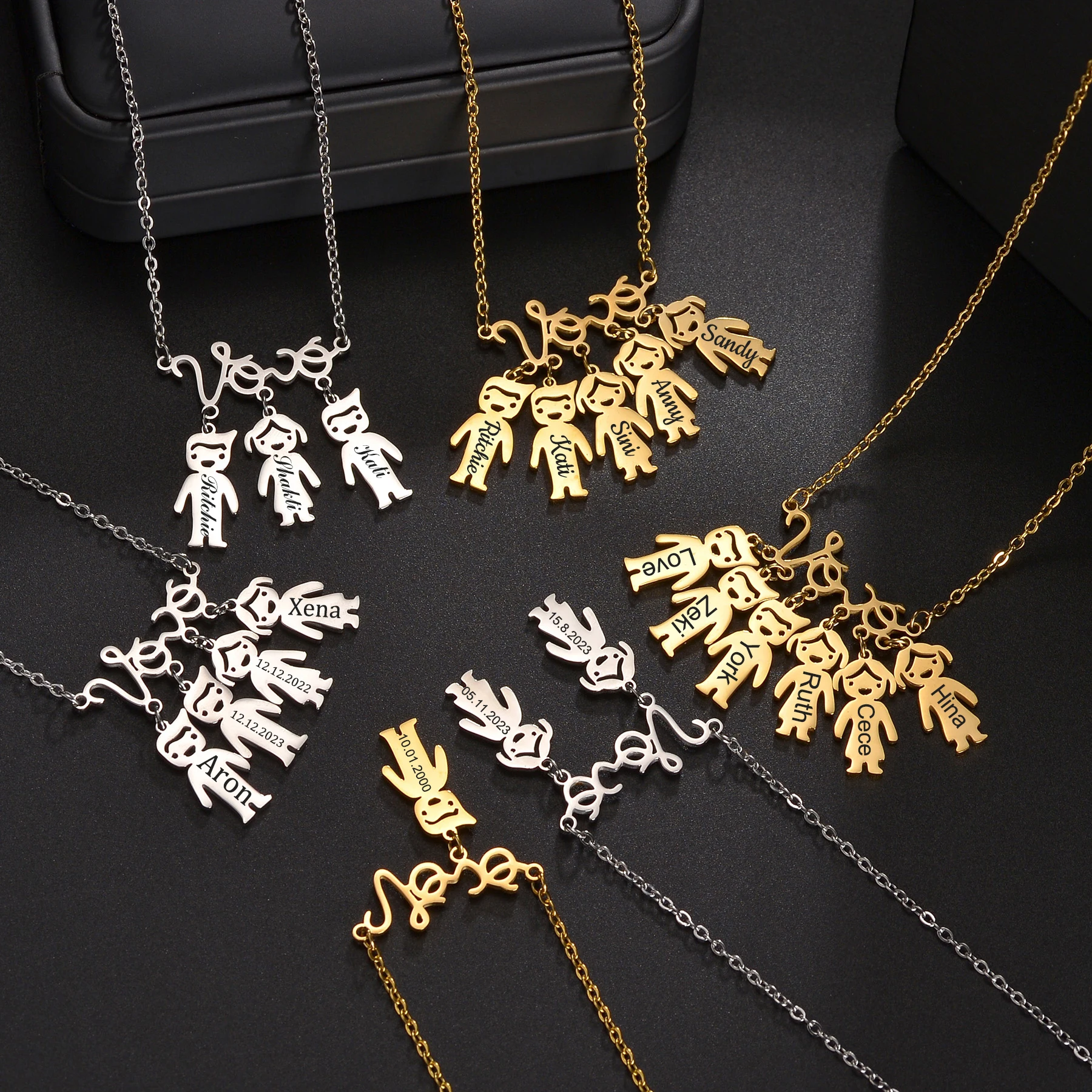 

Fashion High-End Stainless Steel Vovó Kid Pendant Mother Necklace Engraving Name Date Vovo Children for Mother's Day Women Gift