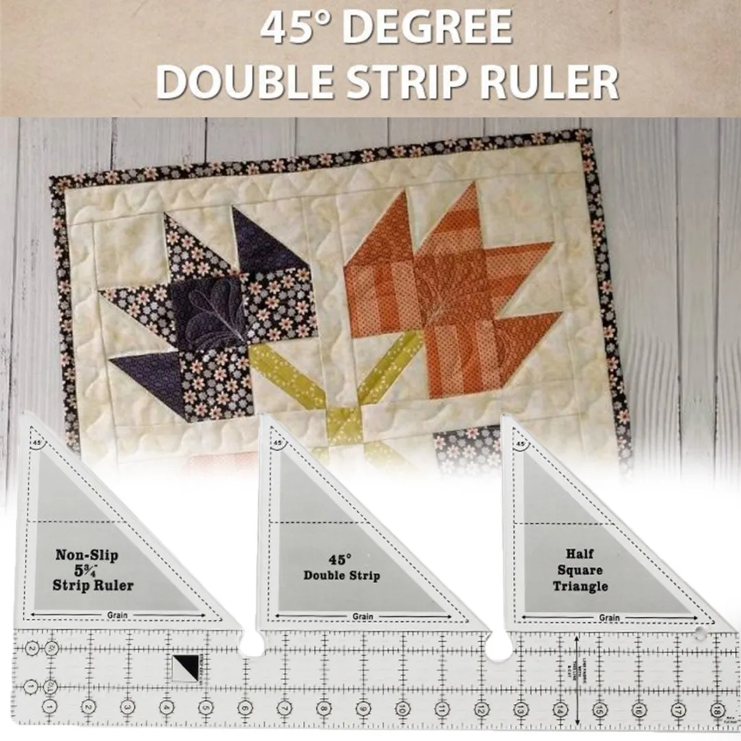 

Transparent Acrylic Rulers 45 Degree Double Strip Quilting Ruler Non-Slip Clear Scale Ruler Designers Tailors Sewing Tools