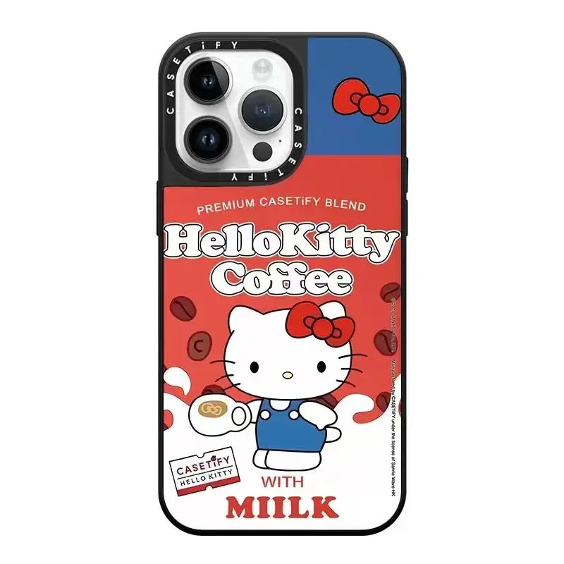 

Sanrio милый мультяшный кофейный Hello Kitty чехол для телефона iPhone 11 12 13 14 15 Pro Max Kawaii акриловый полноразмерный Мягкий чехол Подарок