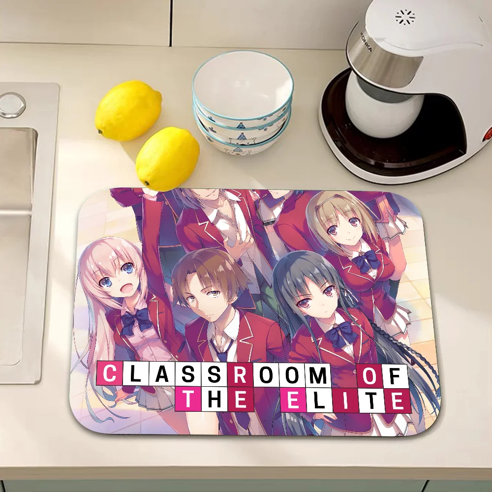 New Anime Classroom Of The Elite Quick Drying Dish Mat Printed Kitchen Tableware Coffee Draining Dinnerware Cup Bottle Placemat 4