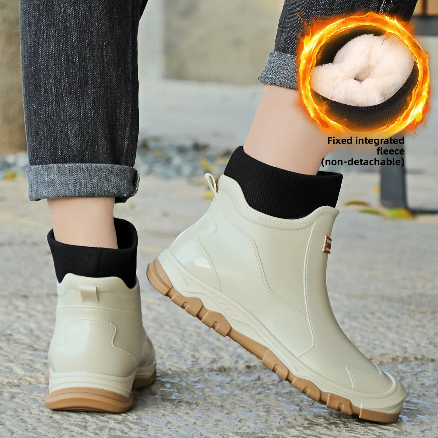 Bottes Chelsea homme imperméables anti-dérapantes style coréen doublure polaire blanche