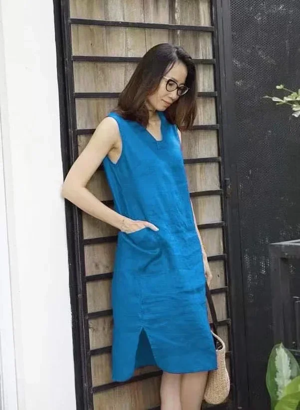 

Summer new solid color sleeveless loose V-neck maternity dress gray22