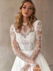 Beautiful Wedding Dresses With Detachable Train O-Neck Long Sleeves Bridal Gowns Lace Appliques Vestidos De Novia Customized 4