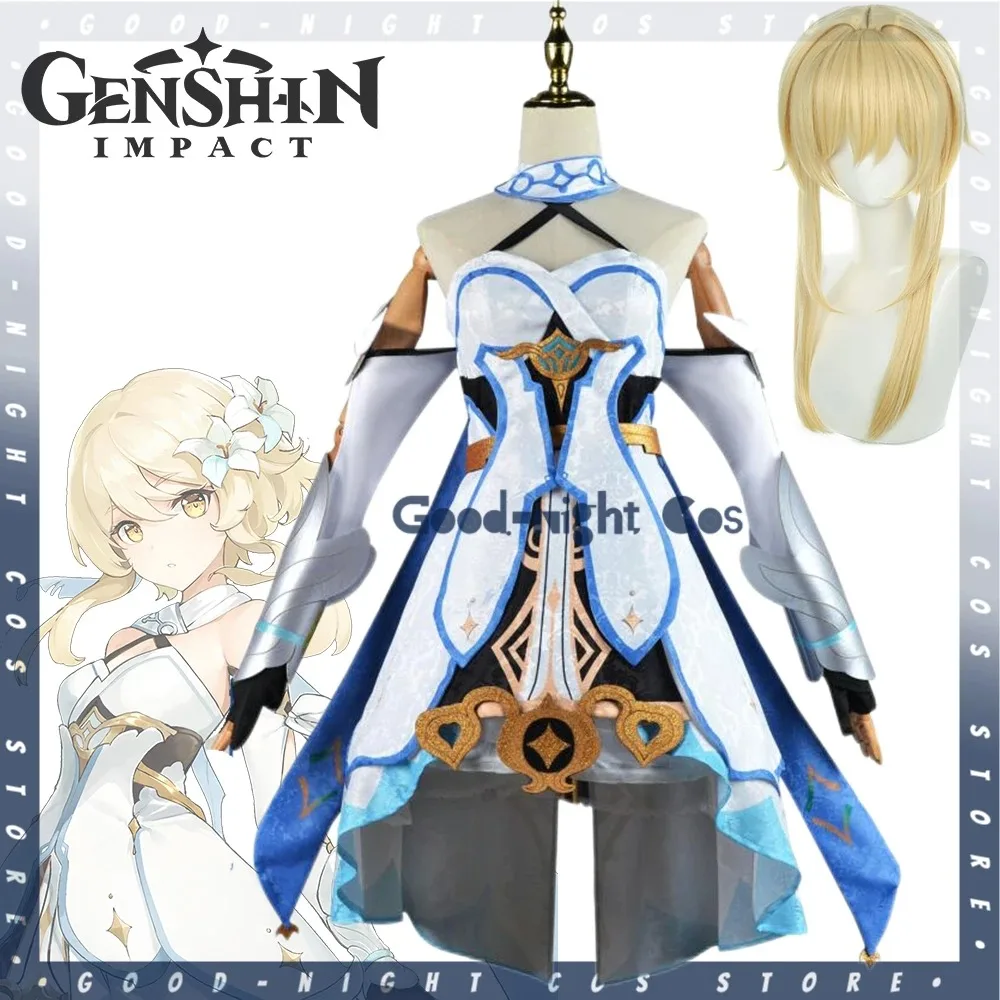 

Game Genshin Impact Traveler Lumine Cosplay Costume Wig Dresses Girls Cute Outfits Traveler Lumine Role Play Clothing Halloween