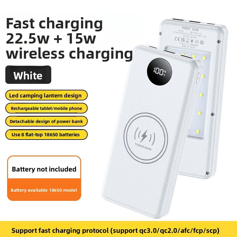8*18650 파워 뱅크 케이스 배터리 박스 홀더 듀얼 USB 타입 C 충전 쉘 무선 충전기 캠핑 라이트 포함 아이폰 화웨이용