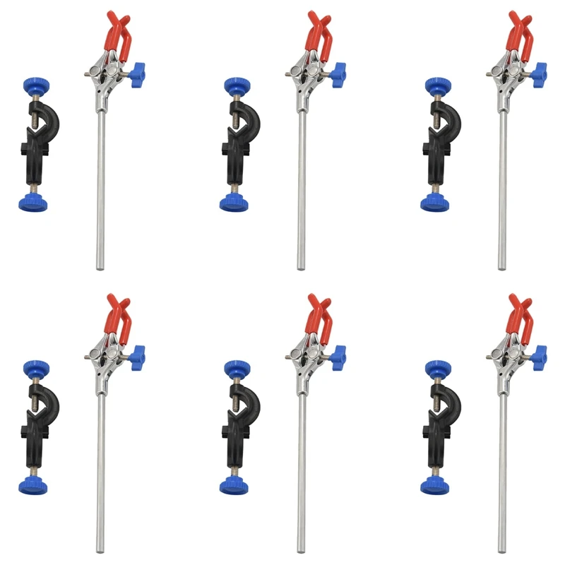 

6X Lab Clamp 3 Prong Finger Style Rubber-Coated Head A Black Laboratory Stand Clip