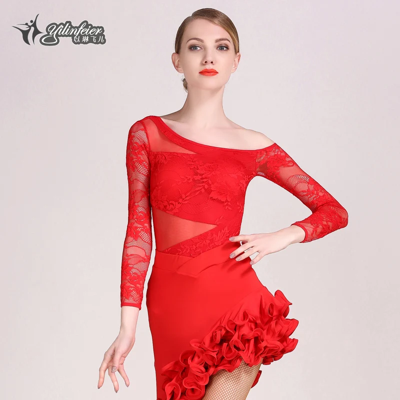 

Perspective Adult Latin Dance Clothing New Style Design Sense Long-sleeved One-piece Blouse Improvement Figure Skating