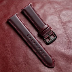 Elegant Vintage Cowhide Leather Watch Band with Quick Release Mechanism - 22mm (Wine Red Black)