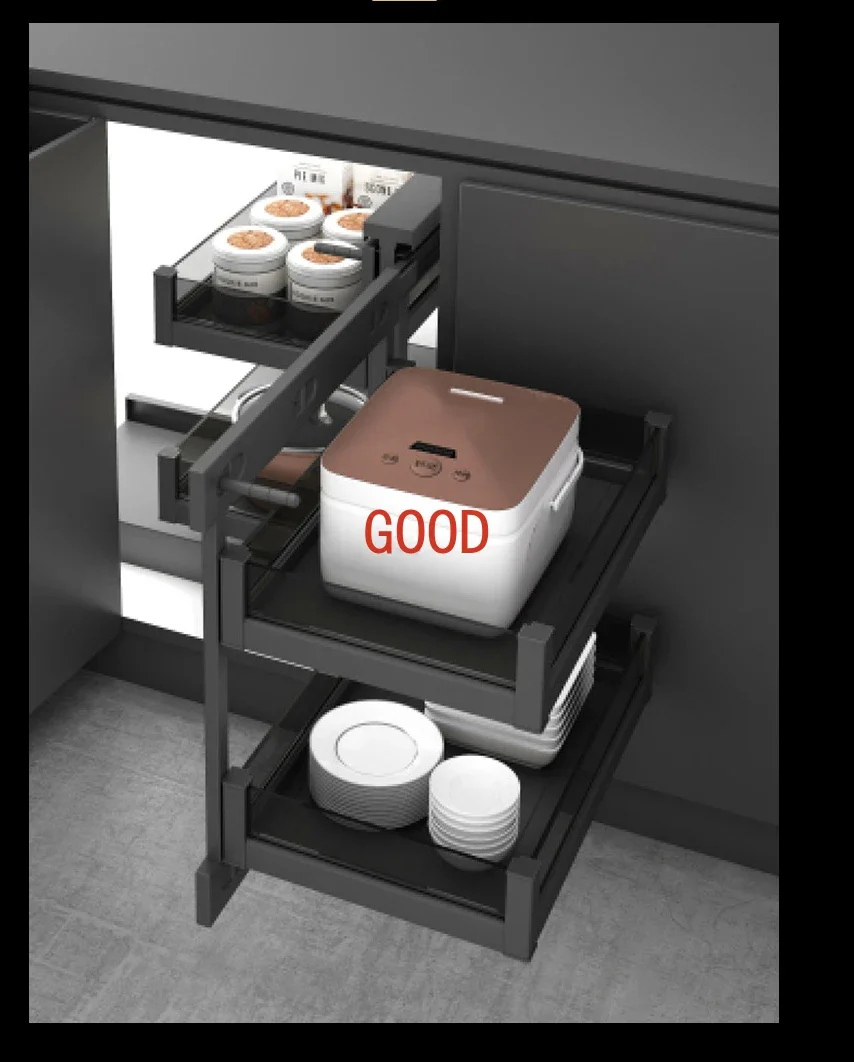 Cabinet space aluminum corner translation pull basket, large capacity multifunctional bowl and pot damping guide rail