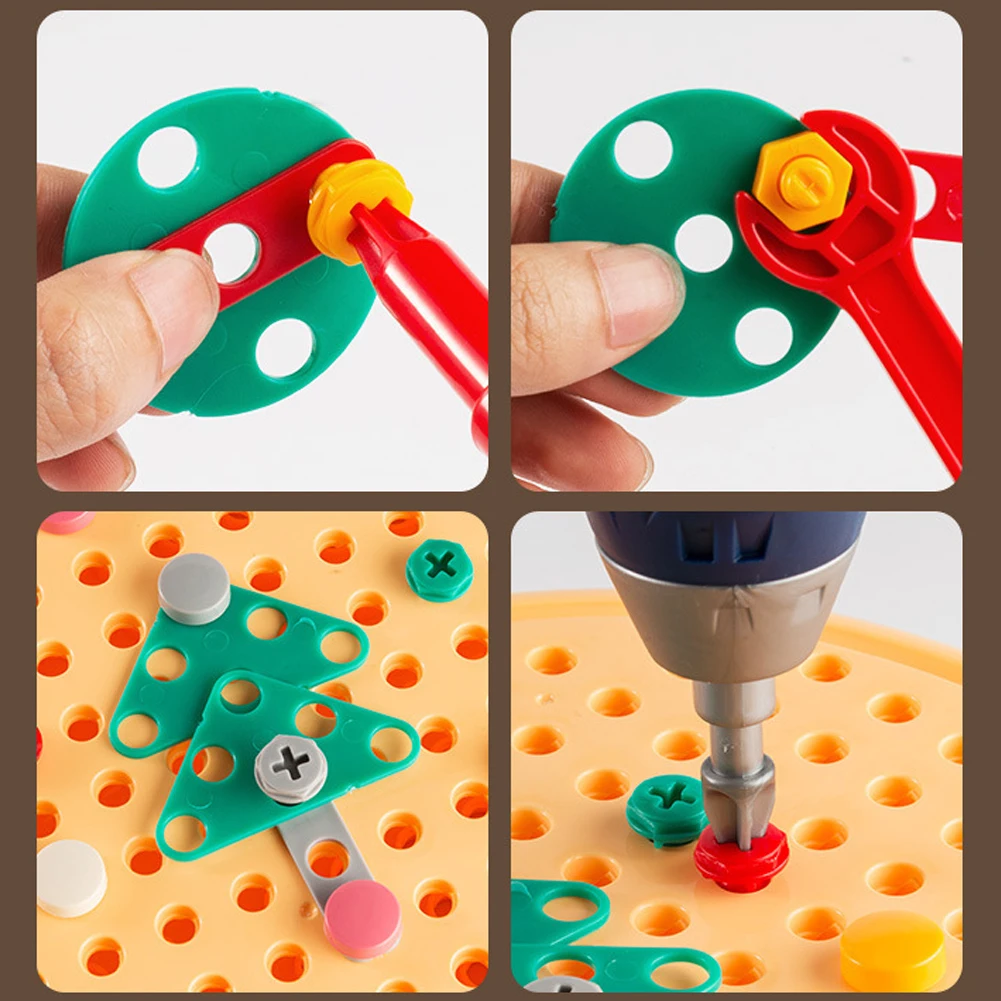 Jeu Montessori de construction avec perceuse et pièces colorées