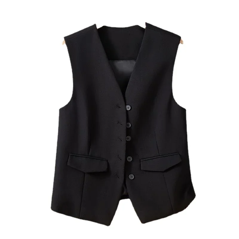 Summer V-Neck Vest Women Thin Loose Waistcoat Single Breasted Sleeveless Blazer Female Slim Short Vest Femme Slim Buttons