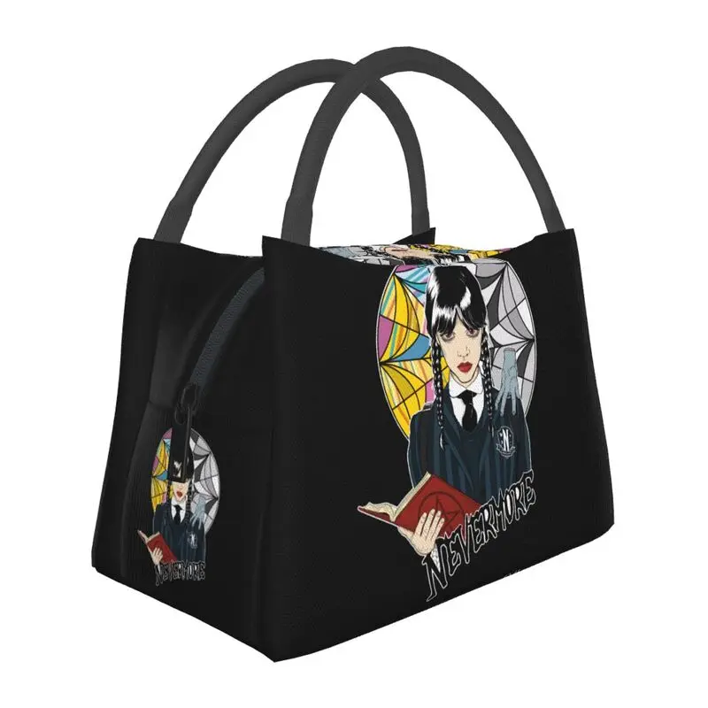 

Goth Funny Halloween Wednesday Addams Thermal Insulated Lunch Bags Women Resuable Lunch Tote Travel Storage Meal Food Box