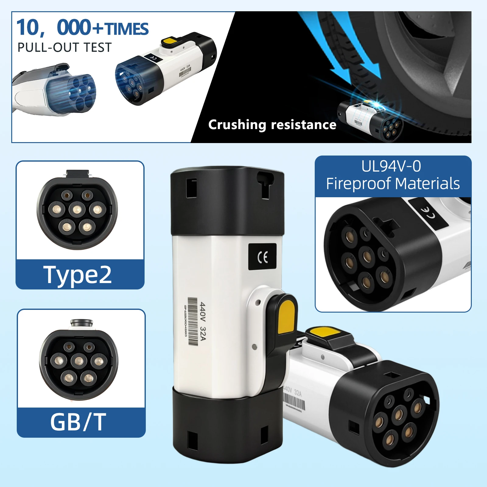 EVqiaoyi GBT to type 2 adapter Converter AC 32A 22kw for EV Charging adaptador GB/T a tipo 2 Standard EV Charger type2 Adaptor