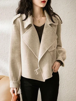 Populaire femme Bomber veste manteau automne hiver chaud ceinture conception laine veste pour femmes solide kaki élégant nouveau dans les vêtements d'extérieur