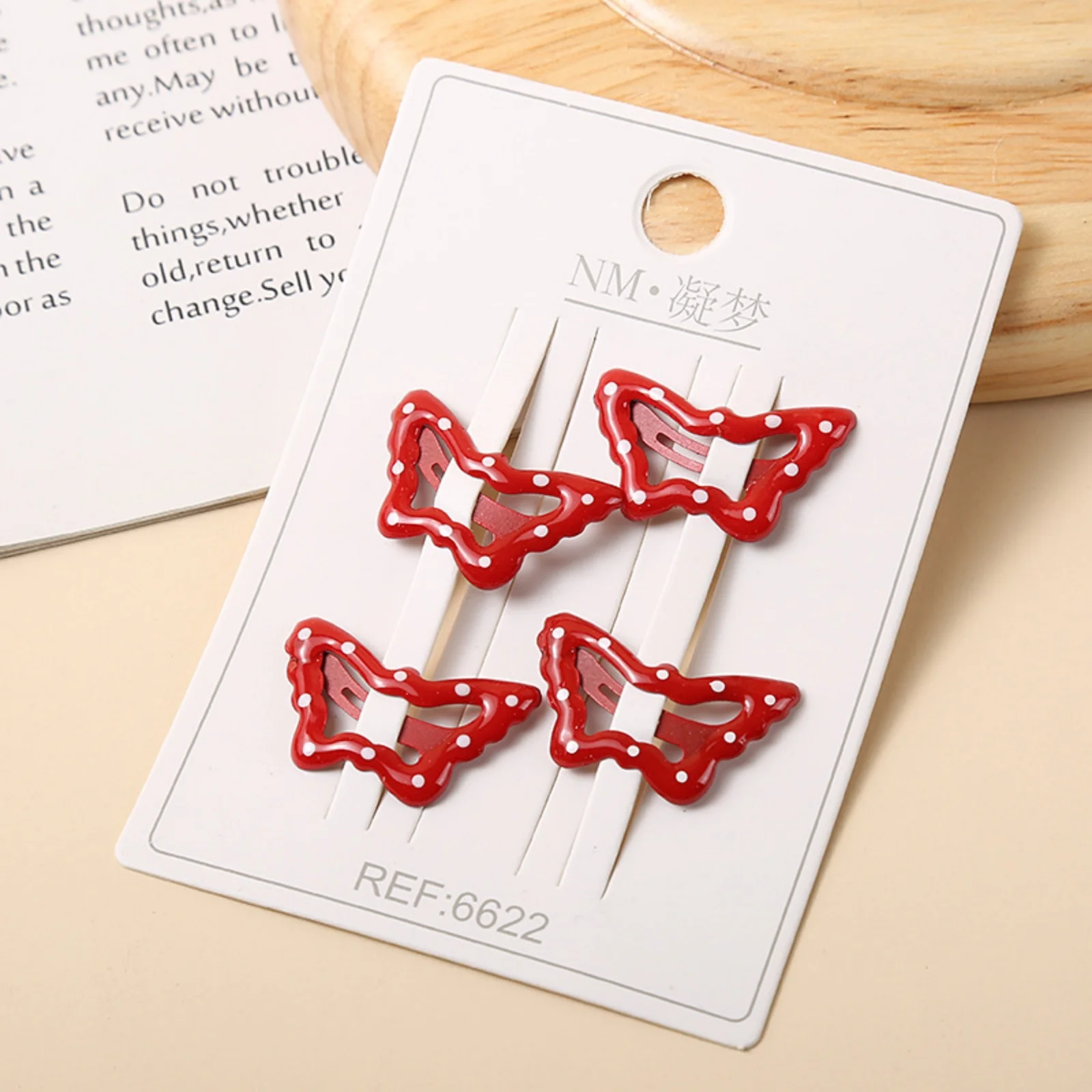 4PCS Red Pattern Hair Clip Sets, Multiple Shapes Star Bow Hair Accessories, Cute Red White Dot Hair Barrettes,Stylish Daily Hair