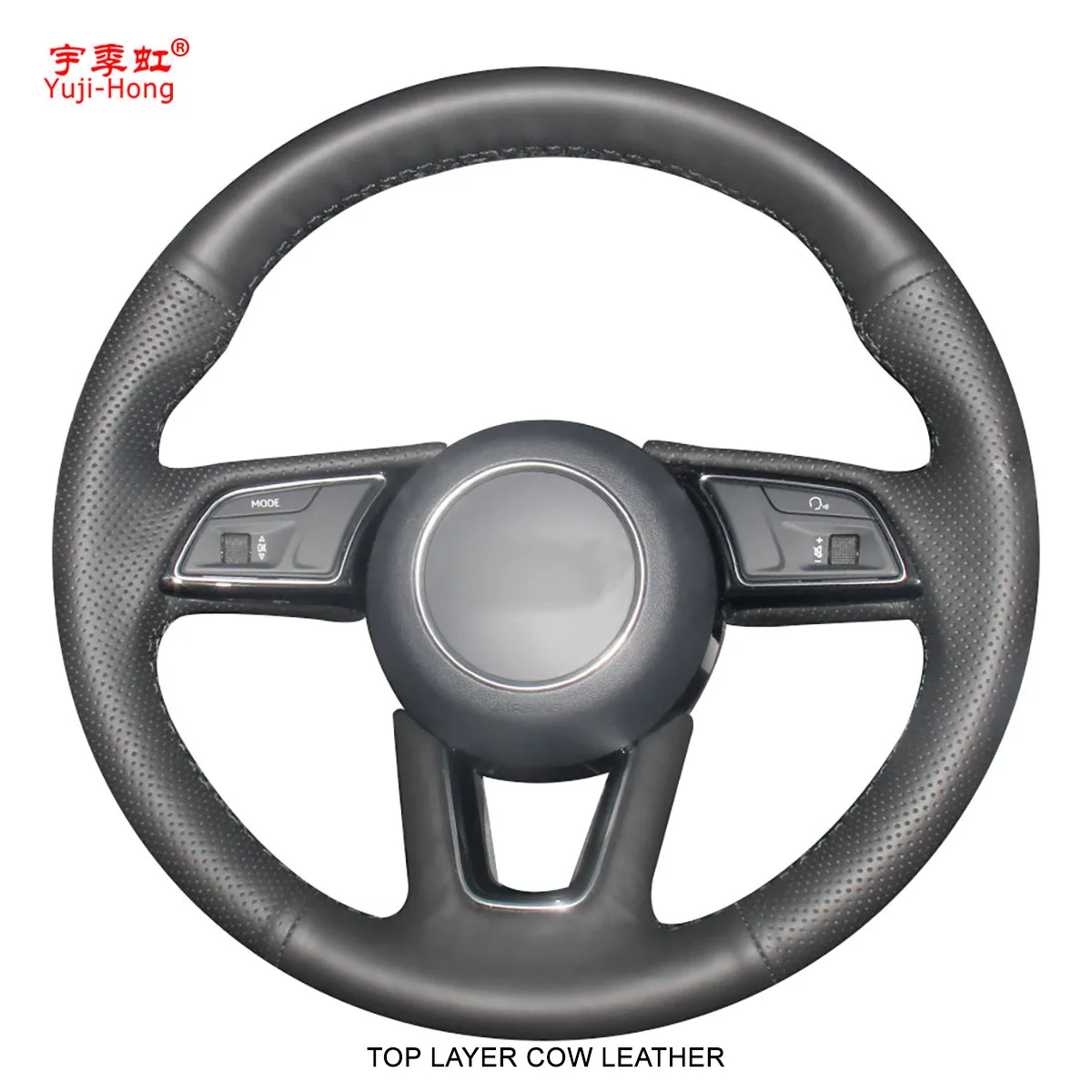 

Yuji-Hong Black Top Layer Genuine Leather Car Steering Wheel Covers Case for Audi A4L 2017 Audi A5 sportback 2017