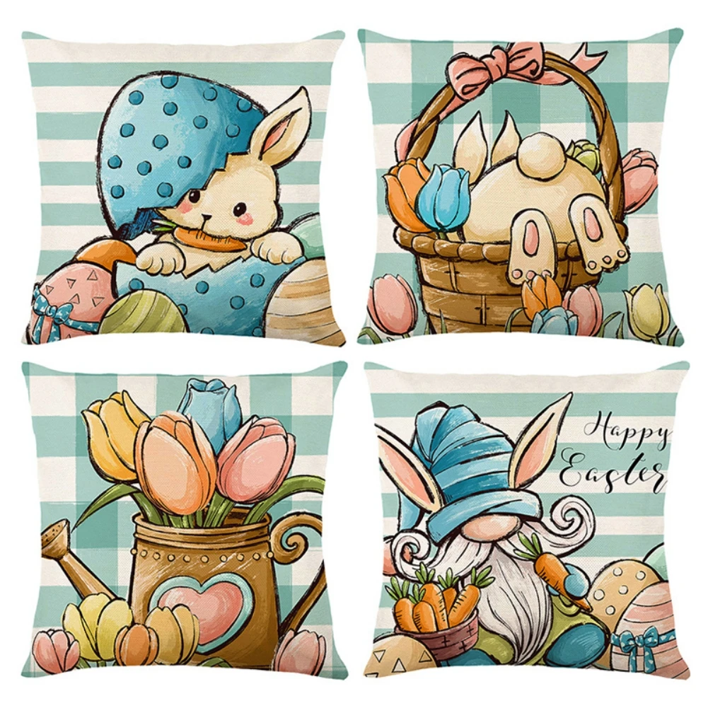 

Retro Poster Bunny Cushion Cover Easter Bunny Pillowcase 45x45cm Home Sofa Car Decorative Throw Pillow Cover Linen Pillowcase