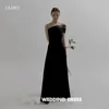 OLOEY Simple Black Strapless Korea Wedding Dress A Line Soft Satin Bridal Gown Sleeveless Flower Length Corset Back 1