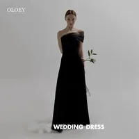 OLOEY Simple Black Strapless Korea Wedding Dress A Line Soft Satin Bridal Gown Sleeveless Flower Length Corset Back 1