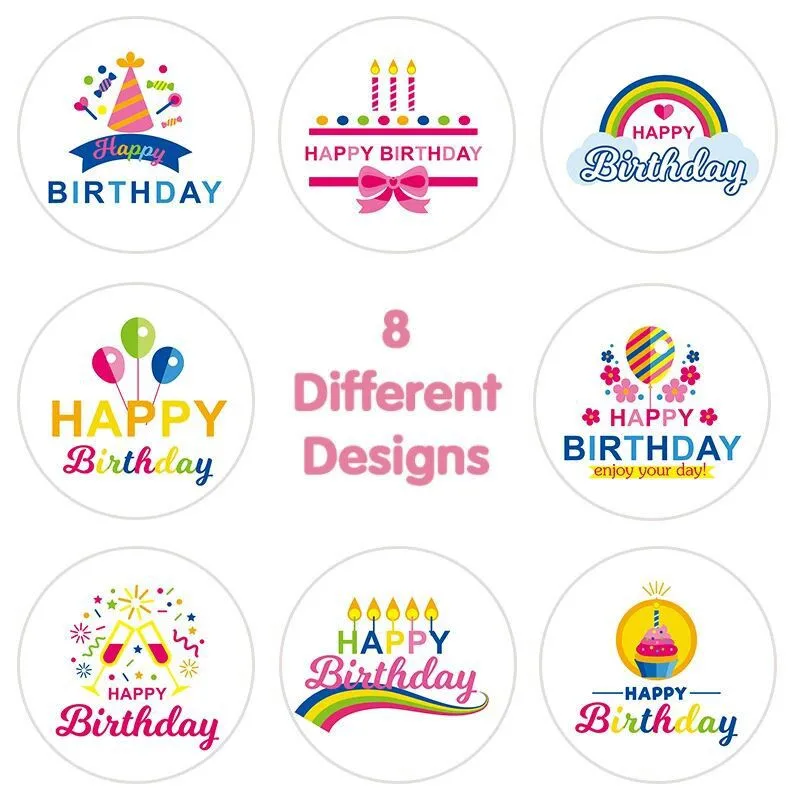 1/1.5Inch Happy Birthday Cake Party Sticker Creative Cartoon Decorative Holiday Gift Sticker Envelope Invitation Sealing Sticker 