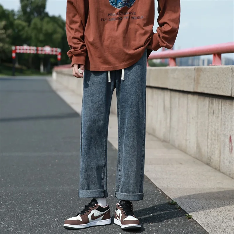 2022 Spring and Autumn New Men's Jeans Straight Loose Wide Leg Pants Trend All-match Casual Trousers