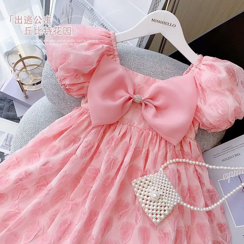 Vestido kawaii rosa arco para bebés, roupa de criança, babados vestidos em  camadas, boutique, moda chique, glamouroso, novo, 2023 - AliExpress