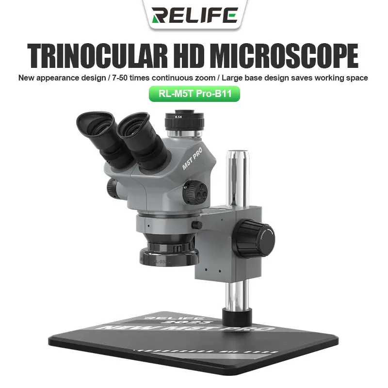 

Relife RL-M5T Pro-B11 Trinocular HD Microscope 7-50 Times Continuous Zoom For Mobile Phone Repair With Large Wording Space