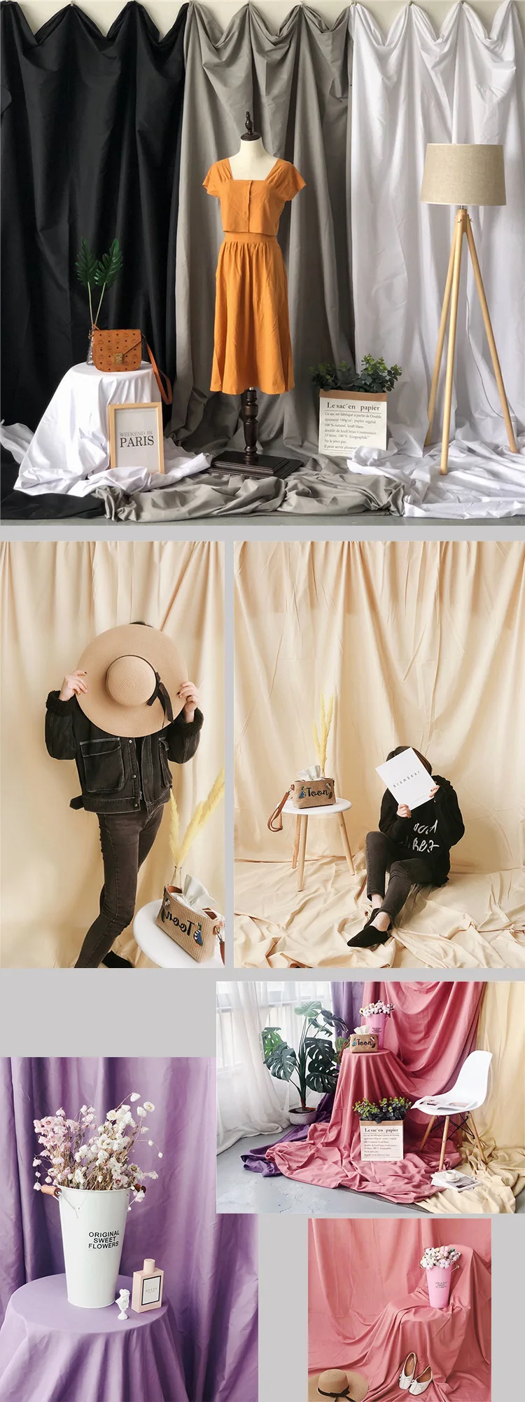 Description Picture 4 of item4*2.4M Photography Backdrop Polyester White Black Solid Color Photo Studio Background Thicken Backdrops Cloth for Tiktok Live