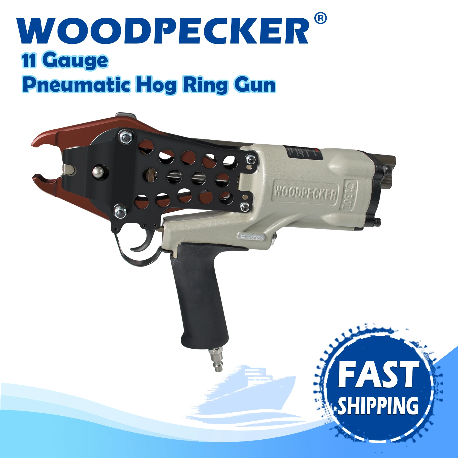 WOODPECKER C130L 11 Gauge Heavy Duty Pneuamtic Hog Ring Gun in Lighter Weight, 45mm Crown, Closure Diameter 13-14mm, for Fencing smooth ring gauge on the table smooth ring gauge pass stop gauge inner diameter ring gauge dial gauge correction ring gauge