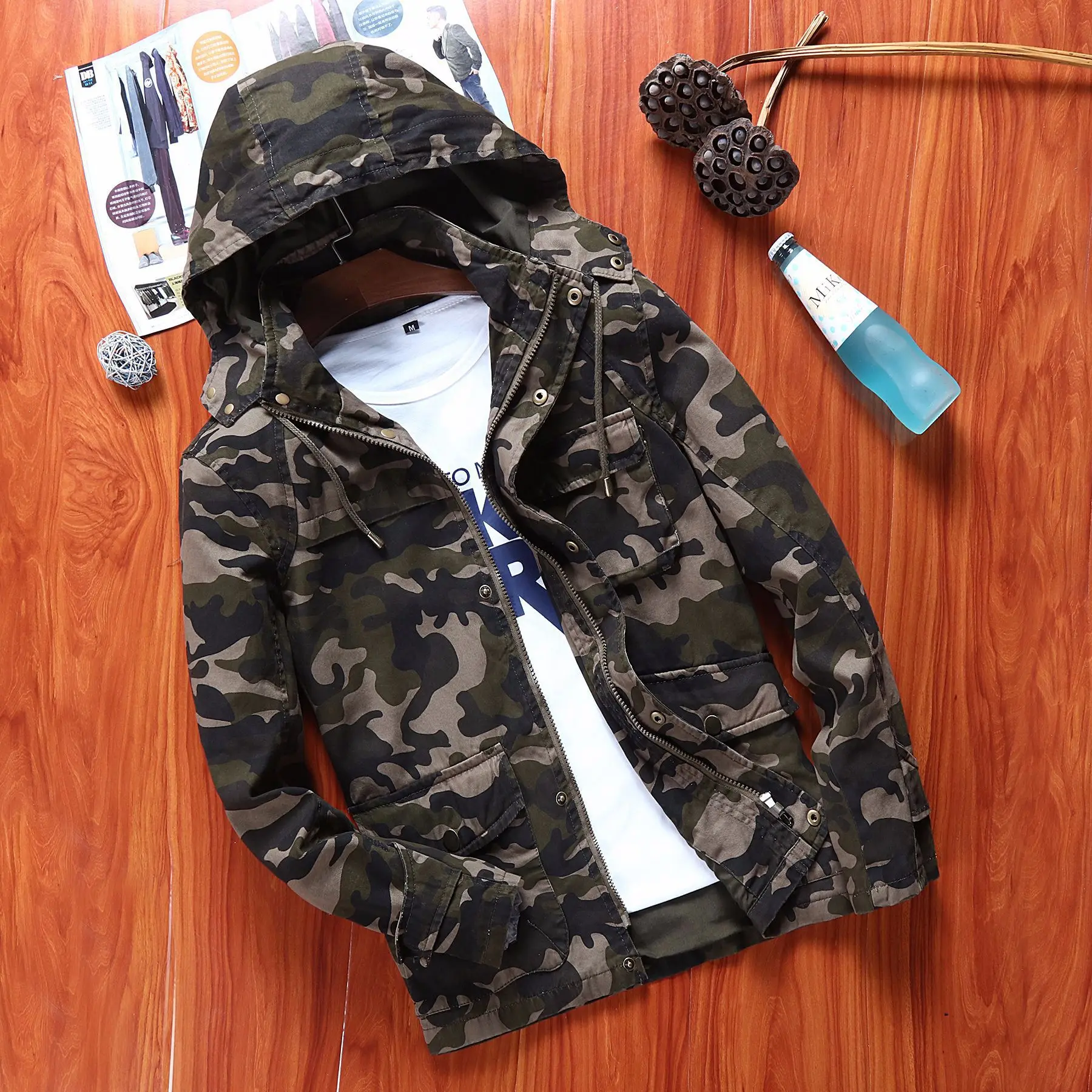 

itself Men's Jacket Hoodie Sweatshirt Military Coat Camouflage Cotton Zipper Retro American Casual Wear Drop Shipping
