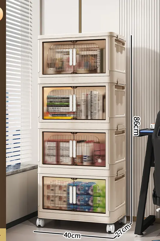 Large Capacity Organizer Cabinet Double Door Open Storage Box with Lid Wheels Stackable Foldable Snacks Sorting Wardrobe Bins - Image 17