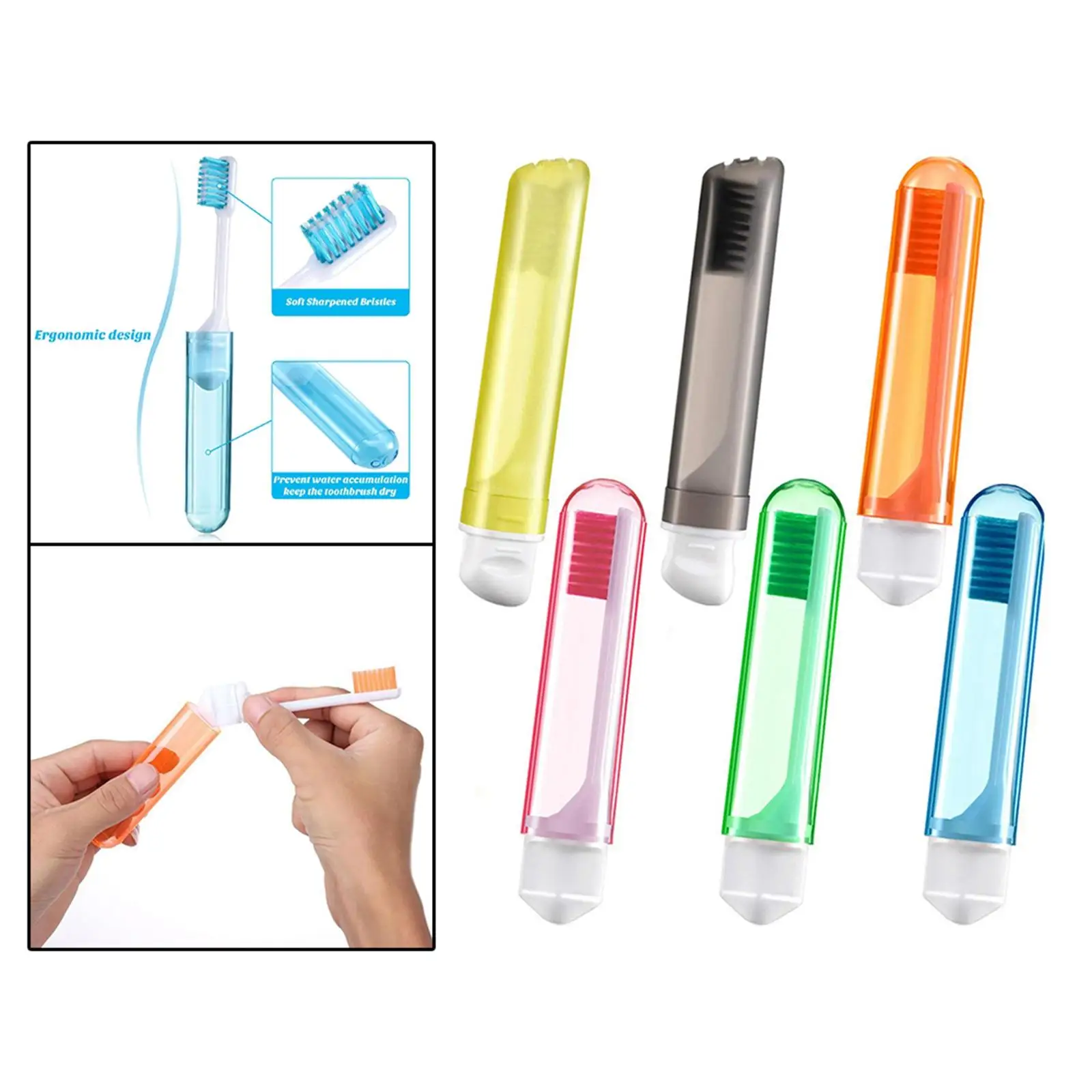 

6 Portable Folding Toothbrush, Practical Toothbrush for Camping Trip Handbags Kids Adults