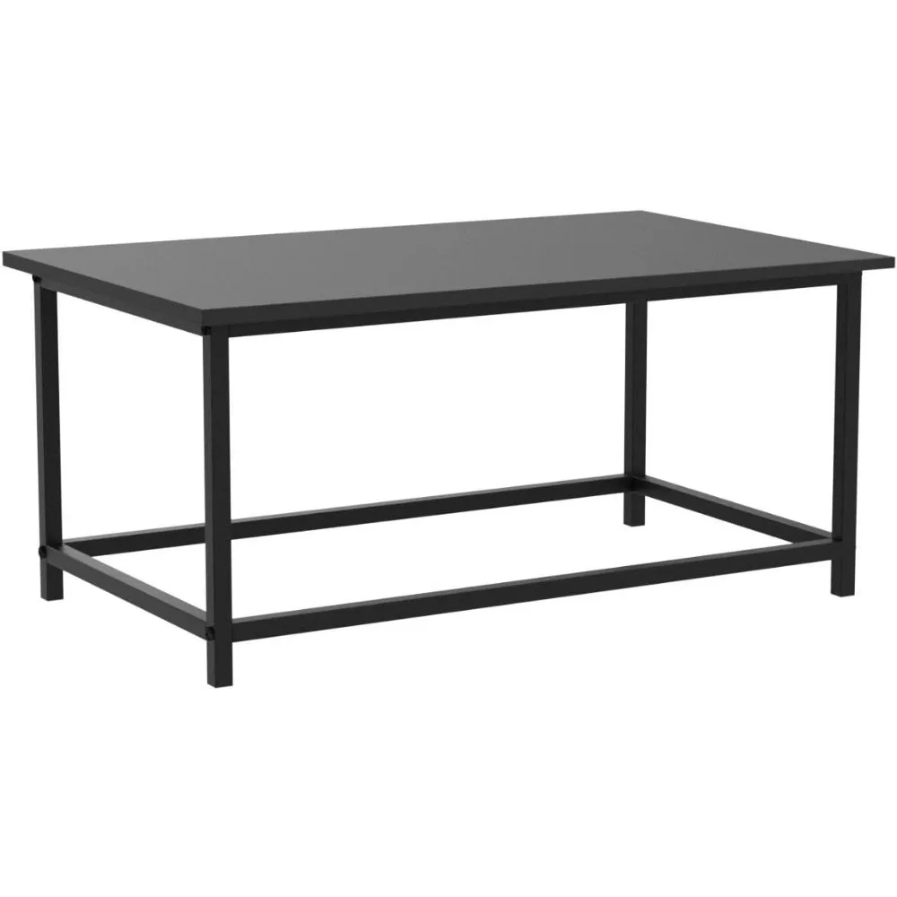 Black Coffee Table Simple Modern Rectangular Center Table Open Space Minimalist, Café Tables 5