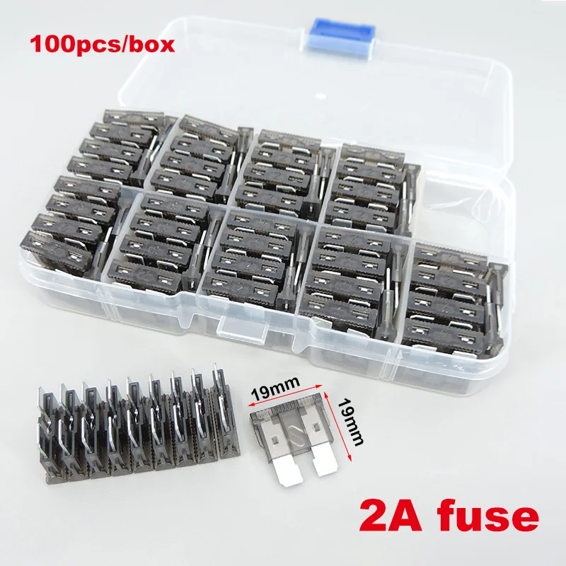 

100PCS Car Fuses 2A Amp with Box Assortment Auto Blade Type Fuse Set Truck Auto Fuse Set medium size fuse M20