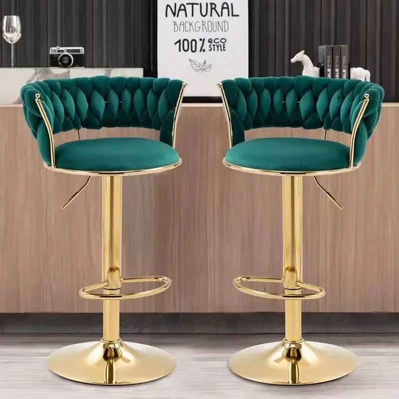 Set Of 2 Iron Bar Bar Stool Light Luxury Back Chair Bars Chair Can Rotate And Lift Home Bars High Stool Kitchen Stools