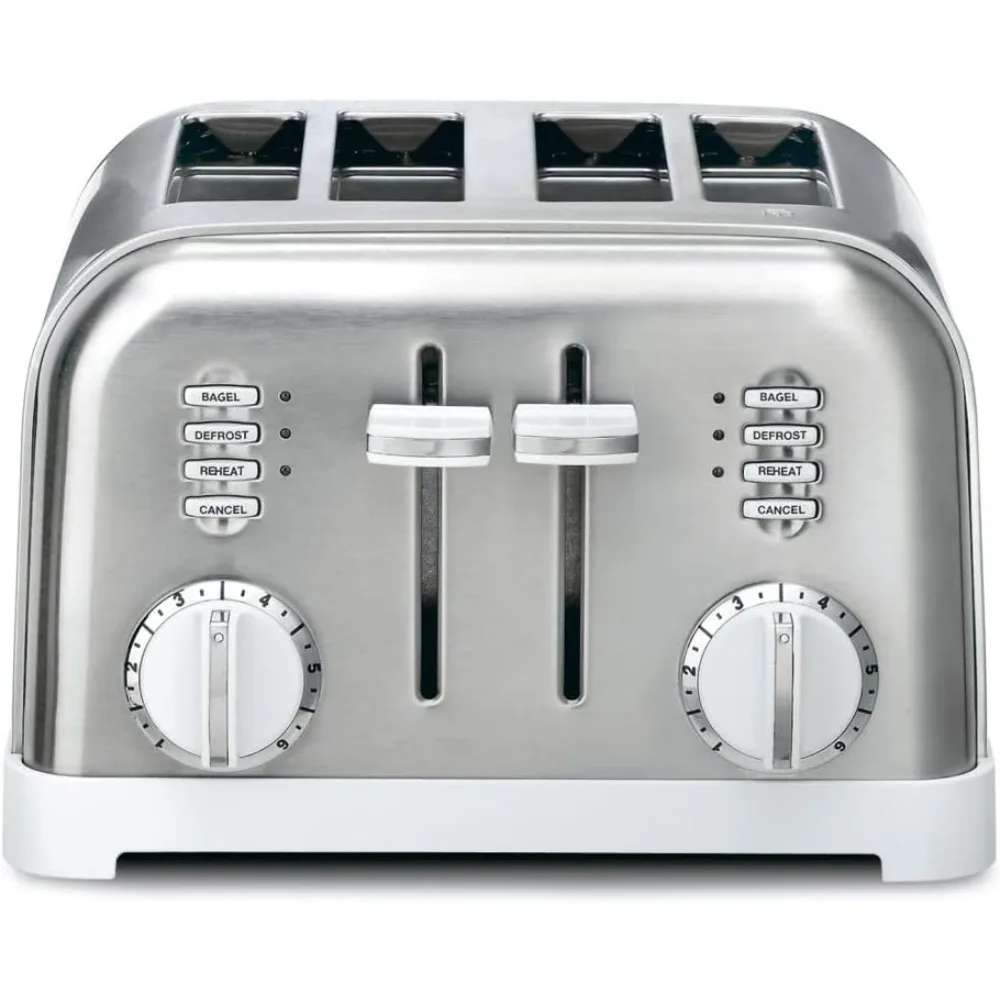 

4-Slice Metal Classic Toaster, Stainless Steel, has toasting functions such as Defrost, Reheat and Cancel, Removable crumb tray