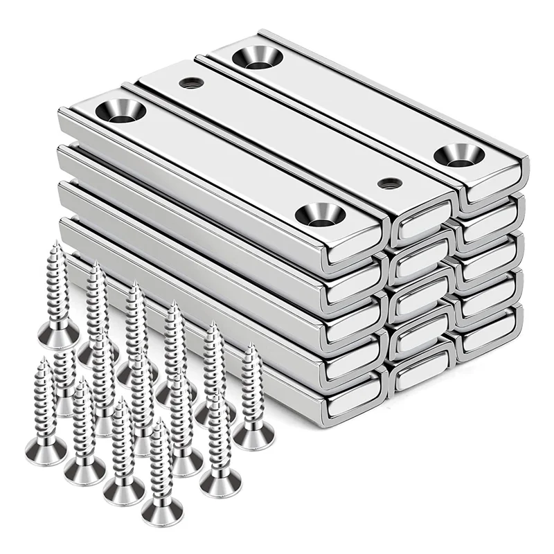 

15Pcs Neodymium Bar Magnet with Countersunk Holes 70Lb Rectangular Pot Magnet Heavy Duty with Screws - 60X13.5X5mm