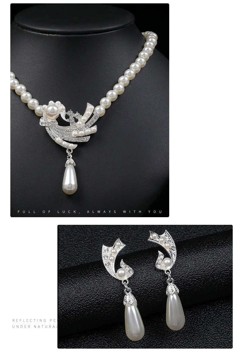 Korean personality pearl necklace earrings set women's fashion temperament explosive alloy plating