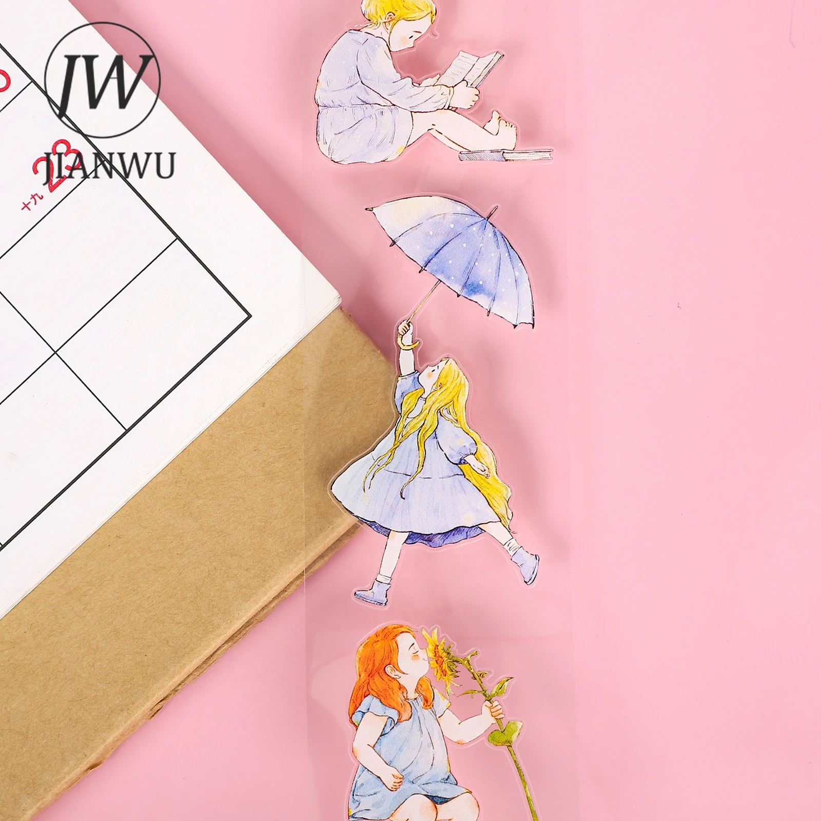 JIANWU 50mm * 600cm 귀여운 소녀 재미 있은 캐릭터 풍경 재료 콜라주 PET 테이프 크리 에이 티브 DIY 저널 스크랩북 편지지