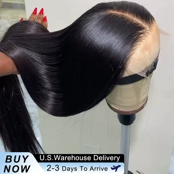 40 50 Inch Straight Human Hair Wig 13x6 HD Lace Frontal  Human Hair Wigs 250 Density Remy Pre Plucked Lace Front Closure Wig 1