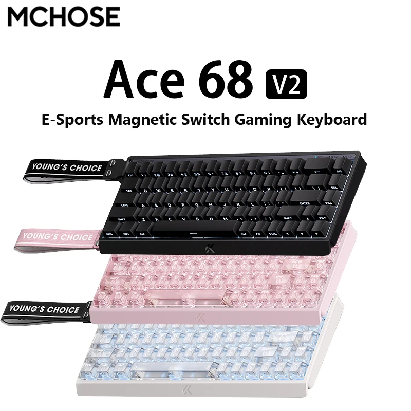 ? MCHOSE NEW ACE 68 V2 마그네틱 스위치 게이밍 키보드 8KHz 폴링 레이트 256K 스캔 레이트 0.008ms 초저지연 유선 키보드