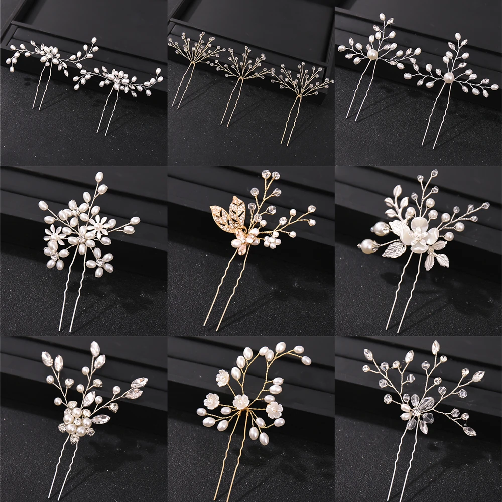 Fashion Crystal Pearl Rhinestone Hairpins Stick Hair Clip For Women Bridal Hair Accessories Party Wedding Clips Jewelry